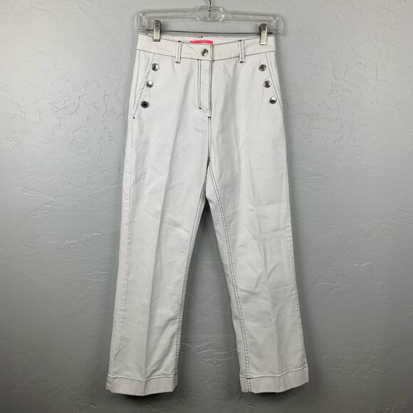 Vilagallo Lidia Denim Pants Womens White Straight Leg Side Button Pockets US 6 - Picture 1 of 9